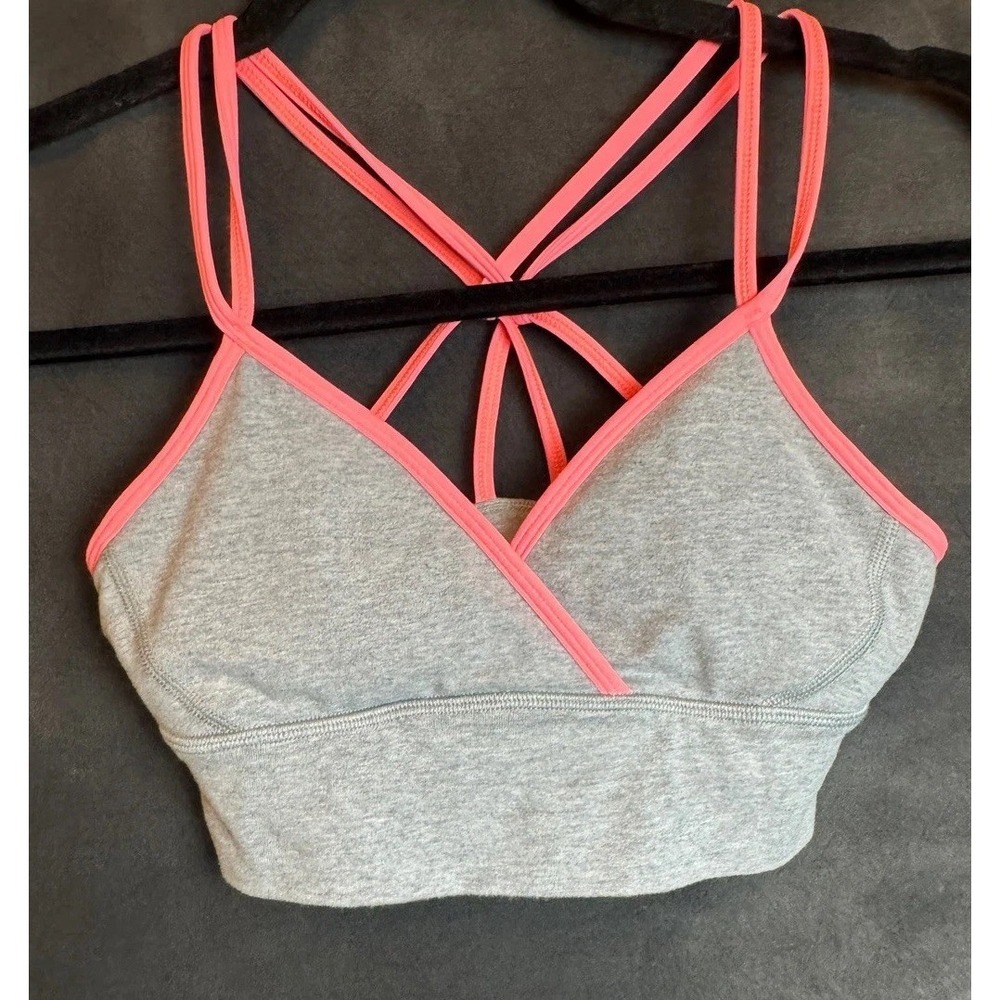 Lululemon Free To Be Bra Wild 4 Grey Pink Strappy Back Yoga Sports Bra Gym